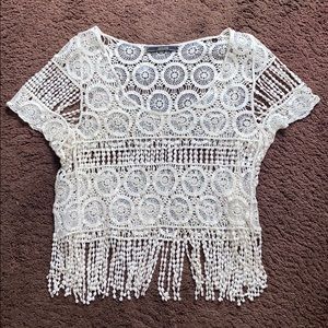 women’s lace cream colored t-shirt